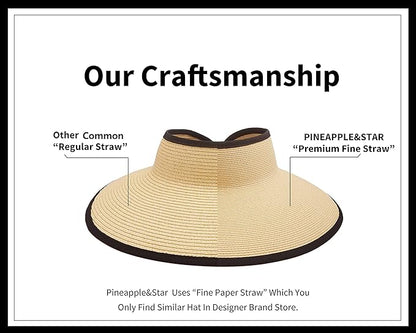 Pineapple&Star Vienna Visor Women’s Summer Sun Straw Packable UPF 50+ Beach Hat