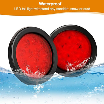 2Pcs 4" Round Led Trailer Lights Kit Red 12 LED Boat Marker Lights Brake Lights Stop Turn Side Utility Tail Lights Waterproof Hitch Light for Truck Trailer RV Boat