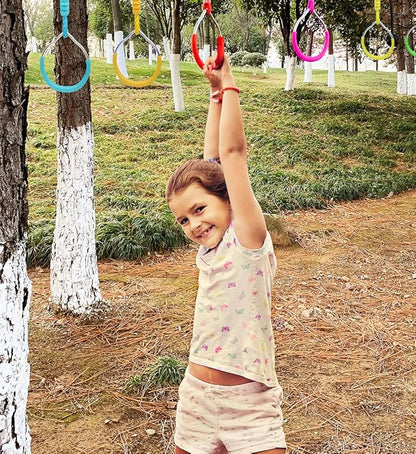 Ninja Ring Backyard Gymnastic Fitness Fist Jungle Gym Play Set Kids Playground Training Equipment, 2 Blue Fun Swing Monkey Bar Hang Climbing Ring Warrior Obstacle Course Trapeze Slackline Attachments