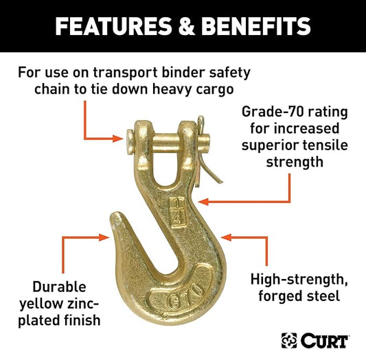 CURT 81502 1/4-Inch Forged Steel Clevis Grab Hook, 3,150 lbs. Work Load, 3/8-In Pin