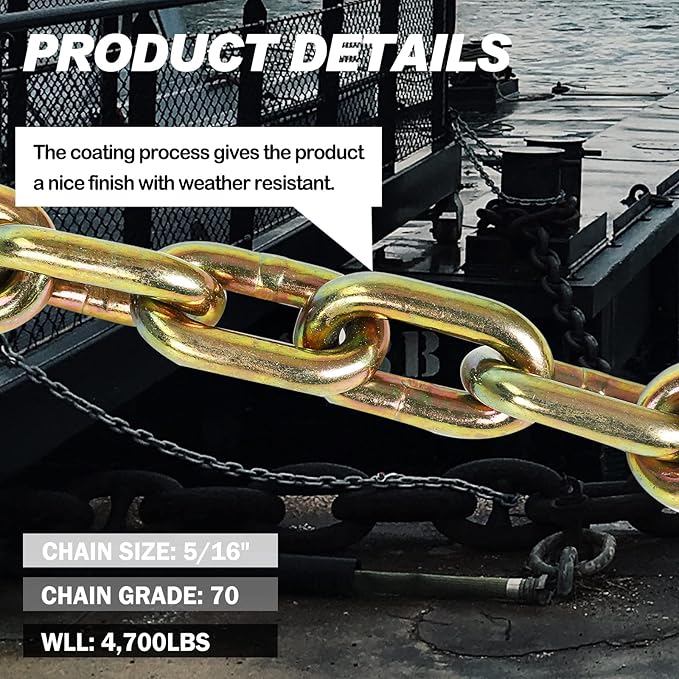 516" x 20' Grade 70 Transport Binder Chain with G70 Clevis Grab Hooks 4,700 Safe Working Load for Load Tie-Down Fixed Cargo Flatbed Truck Trailer Chain-1Pack