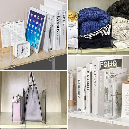 2 Pack Acrylic Shelf Dividers for Closet Organization, Adjustable Clear Clothes Purse Dividers for Closet, Shelf Separators in Closet Vertical Organizers for Sweater Storage