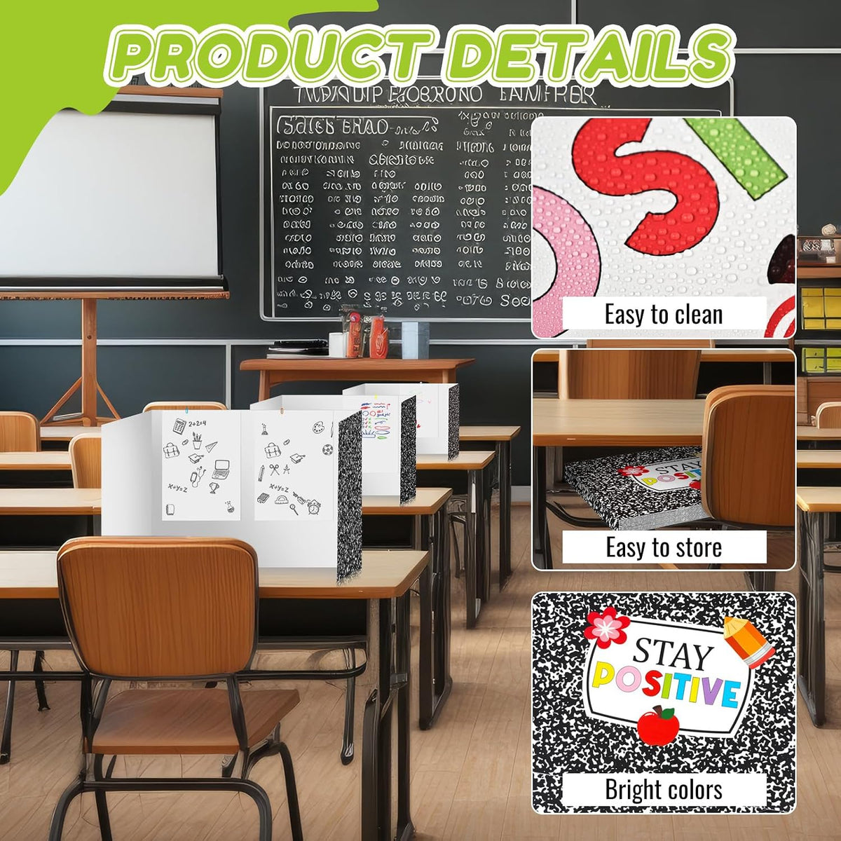 24 Pcs Composition Privacy Folders Standard for Students Cardboard Shields Test Privacy Boards Inspirational Words Desk Dividers Shield for Classroom School Study Supplies (Black)