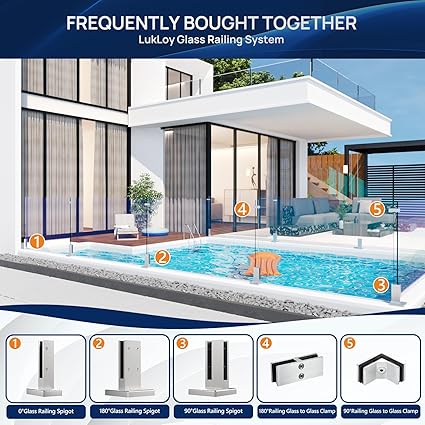 LukLoy Railing Glass to Glass Clamp, Stainless Steel 304 Bracket for Glass Balustrade Railing Pool Fence (1 Piece 90)