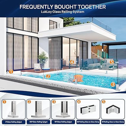 LukLoy Railing Glass to Glass Clamp, Stainless Steel 304 Bracket for Glass Balustrade Railing Pool Fence (1 Piece 90)