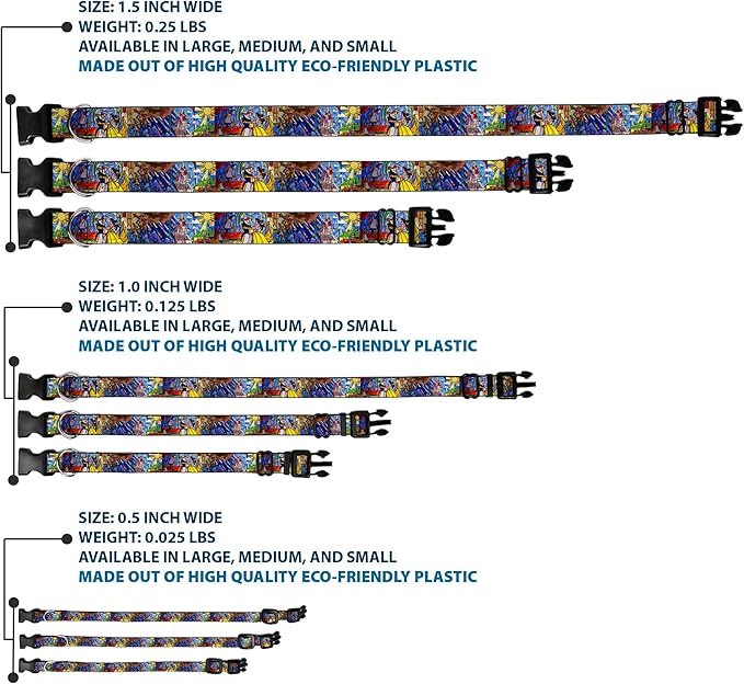 Buckle-Down Beauty  The Beast Stained Glass Scenes Plastic Clip Collar, Small9-15"