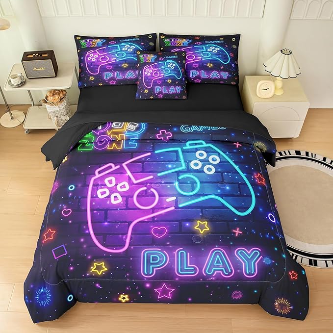 MWMWMW Gaming Comforter Sets for Boys, 6 pcs Twin Bed in a Bag Boys, Twin Bedding Sets for Boys, Gaming Bedding Set Twin (1Comforter, 1Flat Sheet, 1Fitted Sheet, 1 Pillow Cover, 2 Pillowcases)