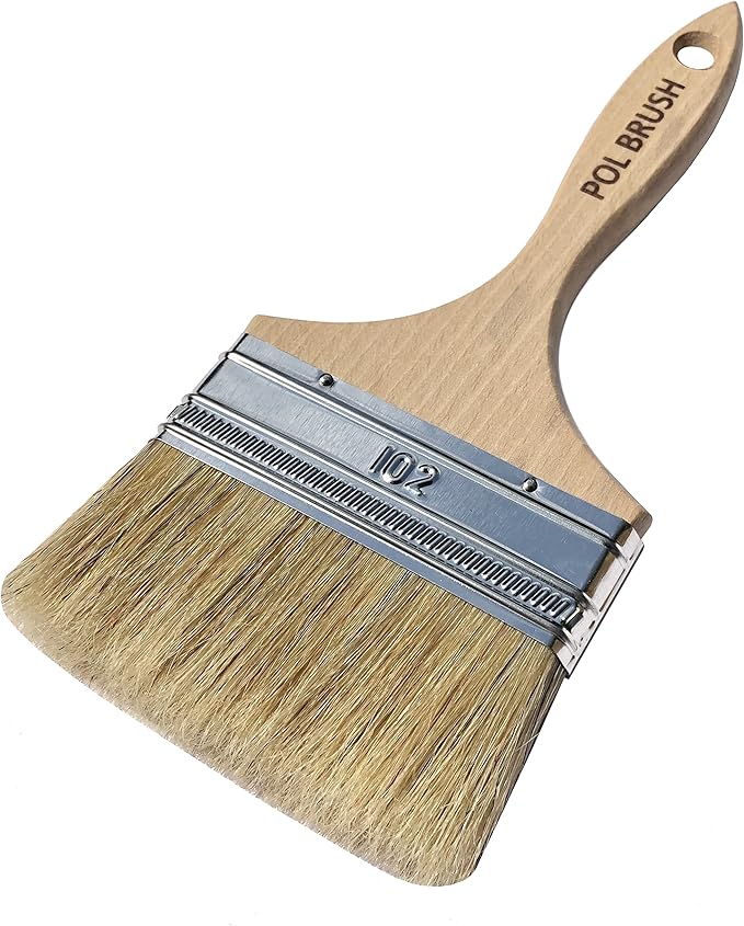 4 Inch Flat Paint Brush - High European Quality - Natural Bristles - for Home, Wood, Walls, Art, Trim  Furniture - for Acrylic, Oil, Stain, Chalk  Latex Paints
