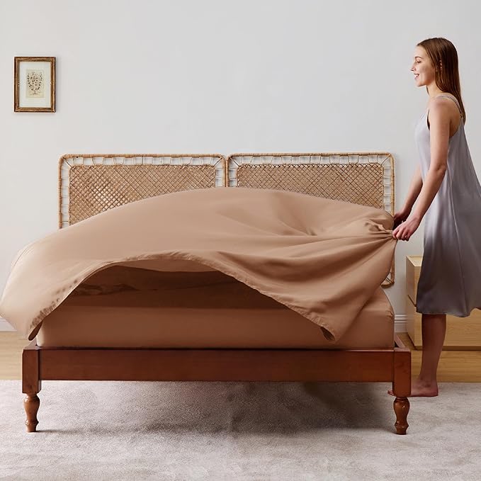 Bedsure Full Size Bed Sheets, Cooling Sheets for Full Size, Rayon Derived from Bamboo, Breathable  Soft Deep Pocket Up to 16 Inches, Hotel Luxury Silky Bedding, Bedsheet  Pillowcases, Taupe
