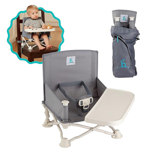hiccapop OmniBoost Travel Booster Seat with Tray for Baby, Dining Table, Camping, Beach, Grandmas  Folding Portable Tip-Free Design Straps to Kitchen Chairs