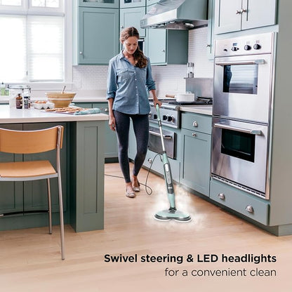 Shark Steam & Scrub Steam Mop, All-in-One Hard Floor Cleaner, Grey, S8001 LED Headlights, 4 Dirt Grip Soft Scrub Pads Included, XL Water Tank, Swivel Steering