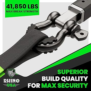Rhino USA D Ring Shackles (2-Pack) - 41,850lb Break Strength  Heavy Duty 34" Clevis Shackle with 78 Pin for Towing  Off-Road Use - Pairs with Tow Strap for Vehicle Recovery (Black)