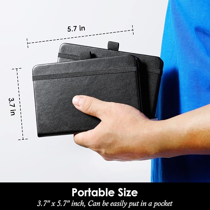 (4 Pack) Pocket Notebook Small Journal with Pen, 3.7" x 5.7", A6 Mini Notebook for Women Men Work Writing, Hardcover Small Pocket Notepad with 100Gsm Premium Thick Lined Paper, Black Leather