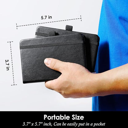 (4 Pack) Pocket Notebook Small Journal with Pen, 3.7" x 5.7", A6 Mini Notebook for Women Men Work Writing, Hardcover Small Pocket Notepad with 100Gsm Premium Thick Lined Paper, Black Leather
