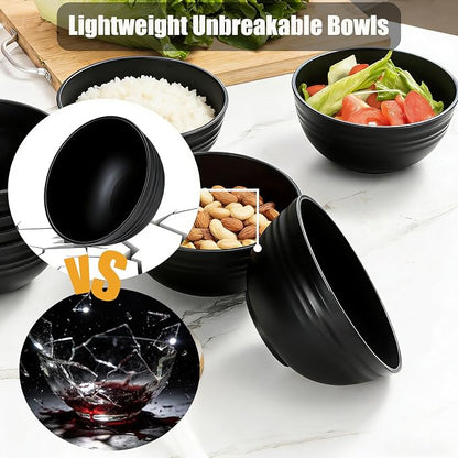 Wheat Straw Bowls Cereal Salad 6pk Stack Microwave Dishwasher Safe Pink Wheat straw unbreakable lightweight bowls, microwave dishwasher safe tableware for cereal, salad, soup, snacks daily meals ( Color Drak Pink )
