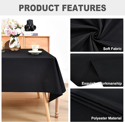 eeivs Square Tablecloth 52 x 52 Inch Washable Polyester Table Cloth Solid Black Heavy Duty Fabric Table Cover Daily Use for Dining Home Kitchen Party Wedding