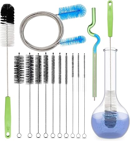 Set of 12 Tube Pipe Cleaners Kit - for Cleaning Narrow Neck Bottle, Curved Glass Tube, Hard-to-Reach Crevices,17 Long Handle Brush,8.2 Multi-Diameters Brushes,35 Flexible Dual-Head Cleaner