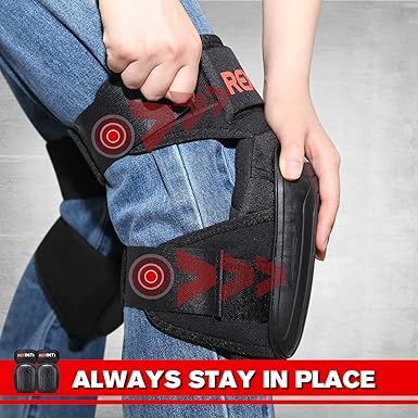 REXBETI Knee Pads for Work, Construction Knee Pads for Men, Heavy Duty Comfortable Anti-slip Foam Gel Knee Pads for Gardening Flooring and Cleaning, Strong Stretchable Straps, Black