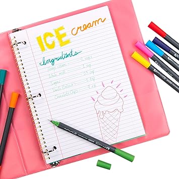 Yoobi 1 Subject Notebook Ice Cream Cone, College Ruled  100 Perforated, 3-hole Punched Sheets  2 Interior Pockets  PVC Free, FSC Certified Paper  10.5 x 8.4 x 0.5