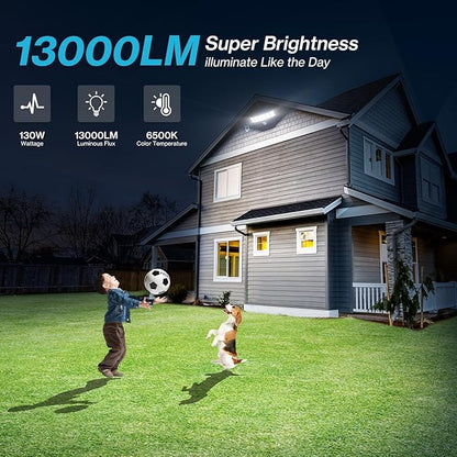 Olafus 130W Motion Sensor Outdoor Light Plug in, Motion Flood Light Dusk to Dawn, 13000LM IP65 Waterproof Exterior LED Security Lights, 5 Heads Motion Detector Floodlights for Garage Yard, Black