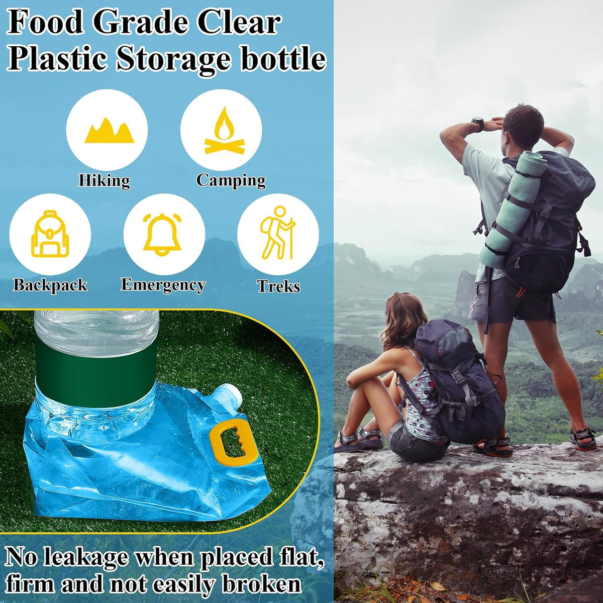 Tessco for you 12 Pack 1.3 Gallon Collapsible Water Storage Bag Water Container Emergency Jug Plastic Storage Pouch Freezable Carrier Tank Foldable Bottle for Outdoor Sport Camping (Blue)