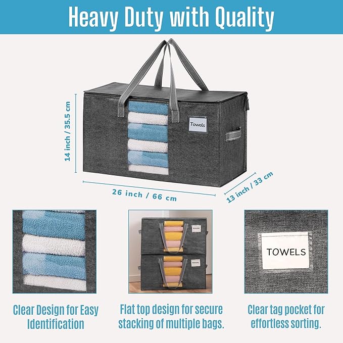 VENO 1 Pack Moving Bags, Comforter and Blanket Storage Bags for Closet, Moving Boxes, Boxes with Lids Alternative, College Dorm Packing Supplies, Foldable Heavy-Duty Tote with Window (Gray, 1 Pack)