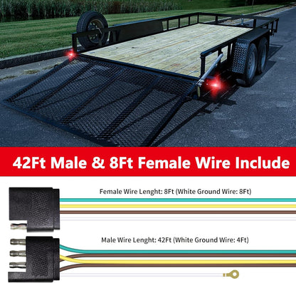 50Foot 4Pin 5Wire Trailer Wire Harness, Premium Towing Wiring Solution, Extended Length Boat Trailer Wiring Kit, 4-Way Trailer Light Wire Brown/Green/Yellow/White for RV Boat Marine