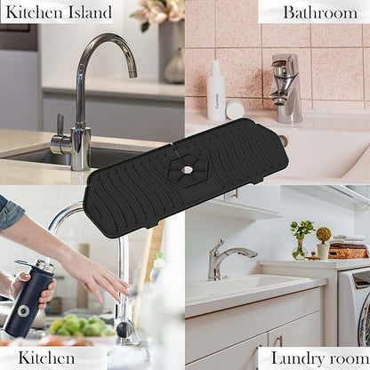 Kitchen Sink Splash Guard,Sink Protectors for Kitchen Sink,Sink Mat,Sponge Holder,Silicone Faucet Handle Drip Catcher Tray for Kitchen Bathroom Sink Accessories(Black,13.7Aux 5.8Au)