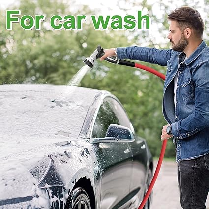 Garden Hose Nozzle with 9 Spray Patterns, Heavy Duty Aluminum Water Pipe Sprayer with Thumb Control On Off Valve for Easy Streams Control, Use for Outdoor