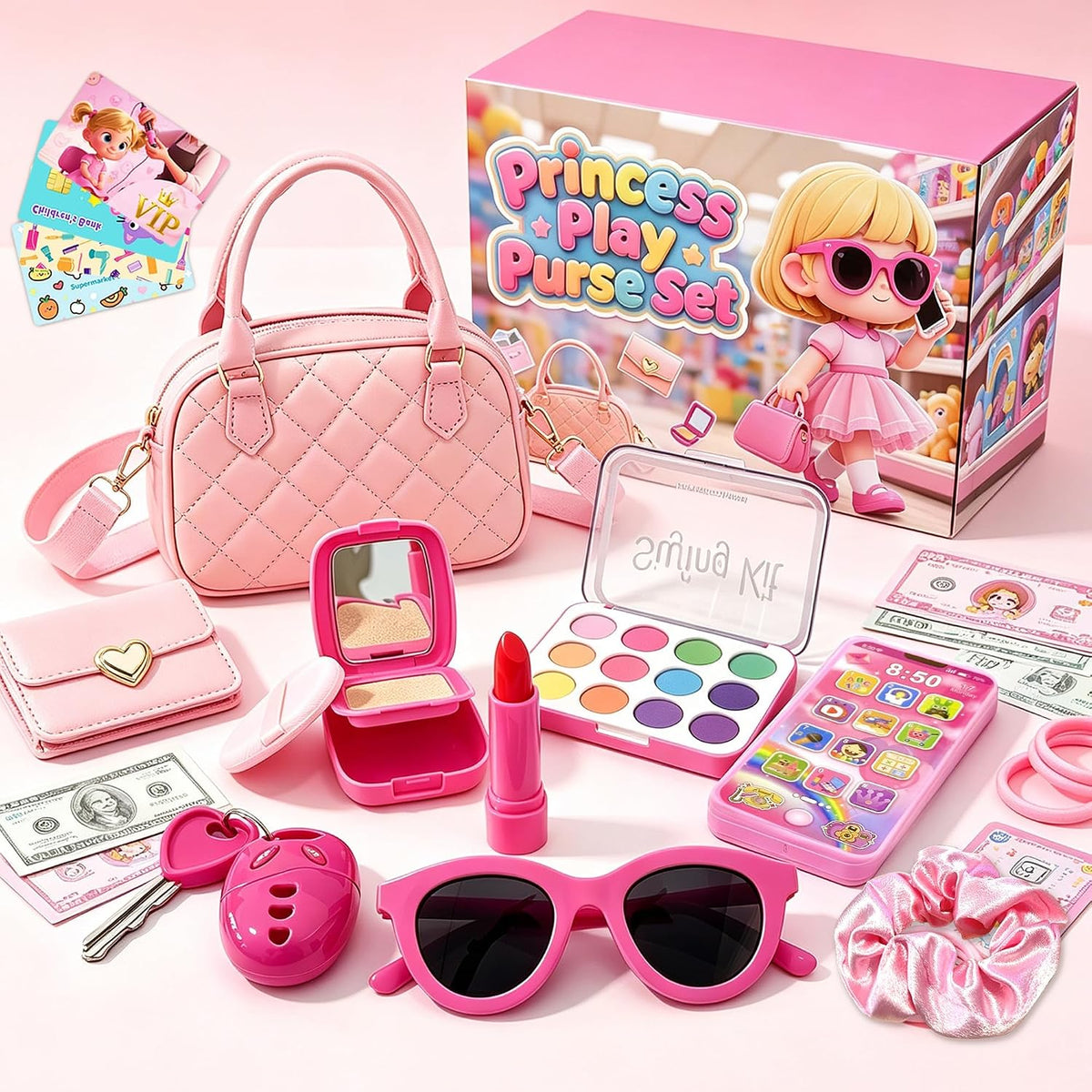 Comes With pretend headphones, Birthday Gifts Purse for Girls Ages 3-8, Toddler Purse Pretend Play Set | Little Girl Toys Include Wallet, Phone, Handbag, Sunglasses, Pretend Makeup for Dress Up, Birthday Gift, Christmas, Mommy .