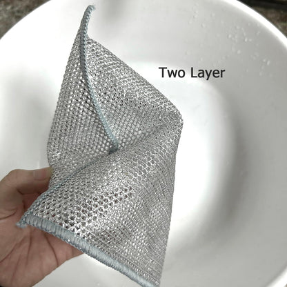10 PCS Double Layer Stainless Steel Scrubber Wire Dishwashing Cloth Non Scratch Stainless Steel Mesh Dish Cleaning Cloth 20x20cm Metallic Wire Cleaning Rag Towel for Kitchen Dish Sink Stove Top