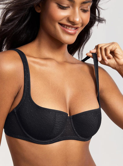 DOBREVA Women's Balconette Bra Lightly Padded Plus Size Sexy Mesh Demi Underwire Bras Wide Cushioned Straps.
