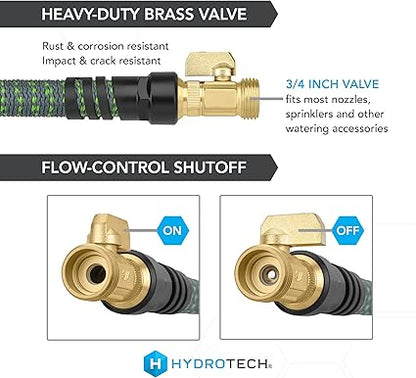 HydroTech 50 ft Expandable Garden Hose with Patented Force Control Technology - 58" No-Kink Flexibility, Lightweight Hose for Lawn, Garden, Car Washing, Deck and Patio Cleaning