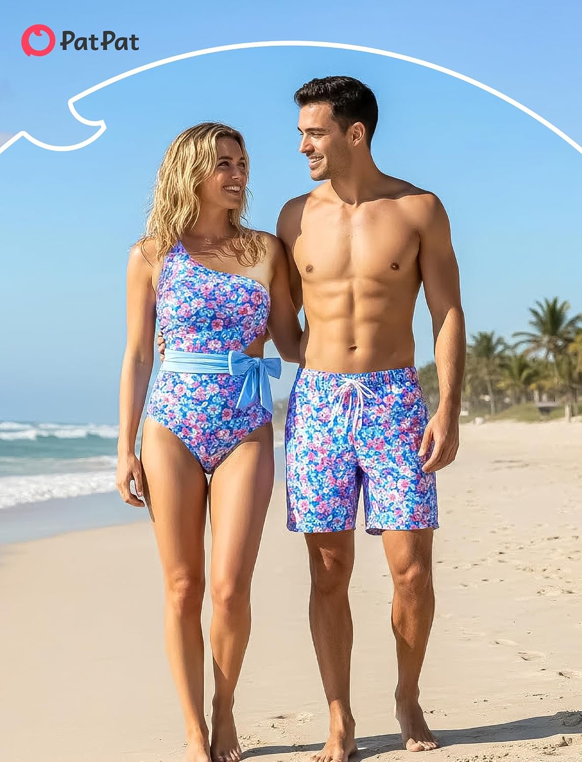 PATPAT Family Matching Swimsuits: Mommy and Me One Shoulder Colorblock Bathing Suits One Piece Swimwear Sets