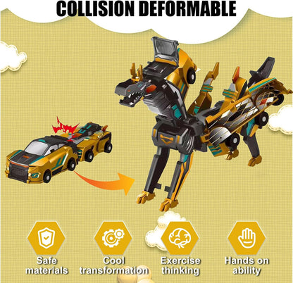 Flying Dragon/Car Toy, 2-in-1 Crash Transform for Kids 3+ Durable ABS Plastic, Magnetic Crash Transform, No Battery Needed, Indoor Travel Play, Boys Birthday Gift