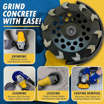 7" High Performance Diamond Grinding Wheels for Concrete, Paint, Epoxy, Mastic, Coating Removal, 3040 Grit, 10 Arrow Segments, 78"-58" Arbor