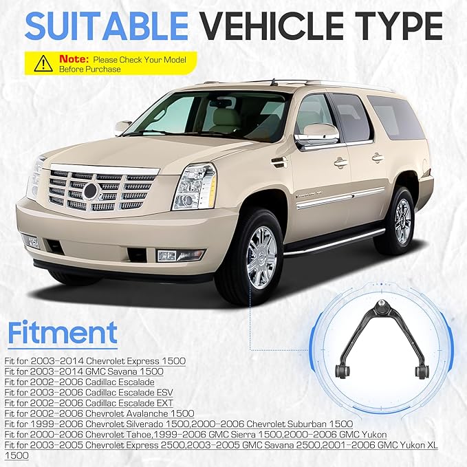RK80942 Front Upper Control Arm wBall Joint Assembly Replacement for 2002-2006 Cadillac Escalade ESVEXT,Chevrolet,AvalancheExpressSilveradoSuburban 1500Express 2500 GMC SavanaSierraSavana 2500