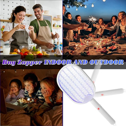 Qualirey Pack of 2 3 in 1 electric fly swatters, foldable, 3000 V, hand mosquito killer with USB rechargeable base, fly swatter and mosquito trap, indoor pendant lamp and
