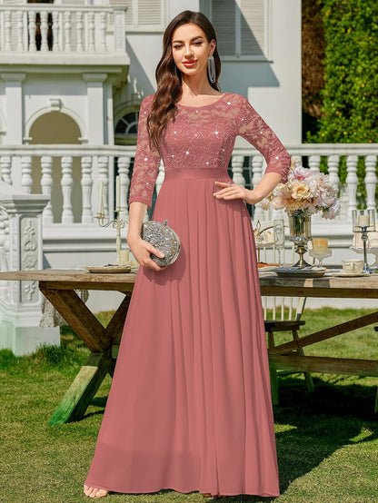 Miusol Women's Classy Scoop Neck Sequined Floral Lace Home Coming Party Maxi Dress