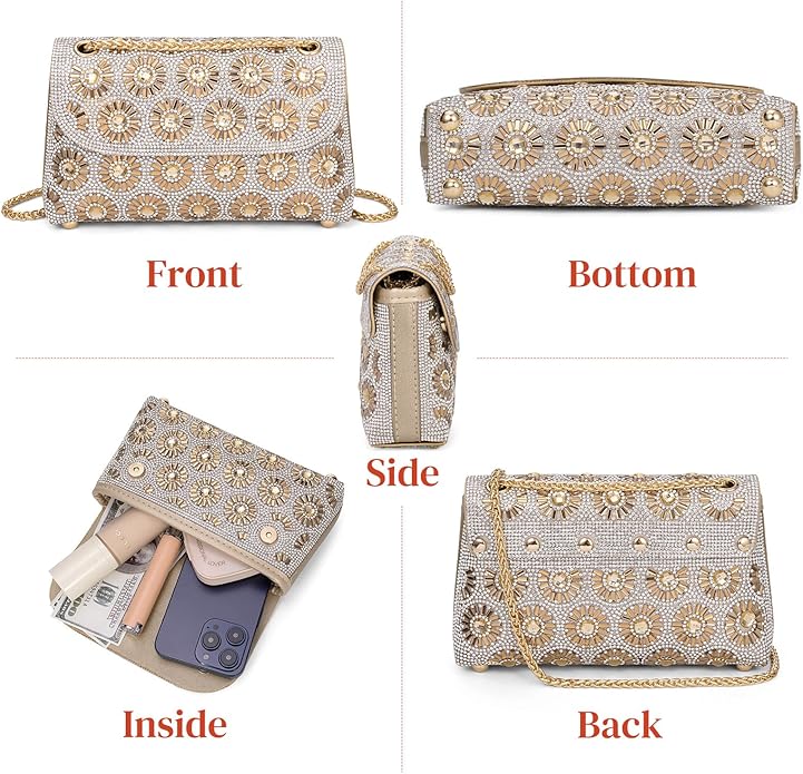 Gets Sparkly Rhinestones Clutch Purses for Women Purses and Handbags for Wedding Party Evening Crossbody Bag with Chain