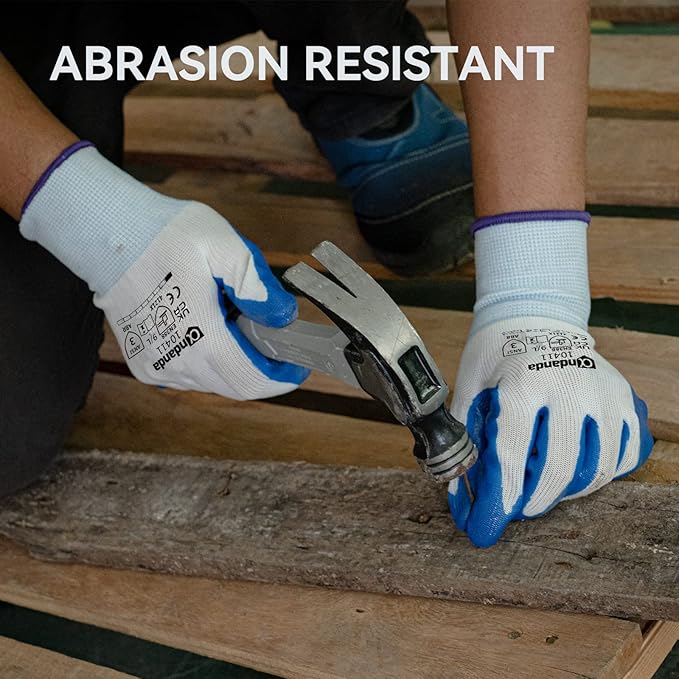 ANDANDA Safety Work Gloves, Seamless Knit Work Glove with Nitrile Rubber Coated on Palm  Fingers for Men  Women, Garden