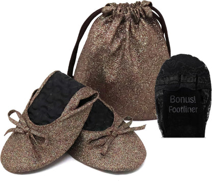 Silky Toes Women's Glitter Foldable Roll-Up Ballet Flats