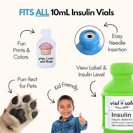 VIAL SAFETM  Insulin Vial Protector Case  Secure Insulin Bottle Protector  Cover for 10mL Vials  2-Pack  Tie Dye Purple  Fits Lantus, Admelog, Apidra