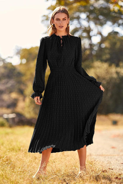 This PRETTYGARDEN midi dress features a flattering A-line silhouette, pleated details, and a soft, lightweight fabric for all-day comfort.