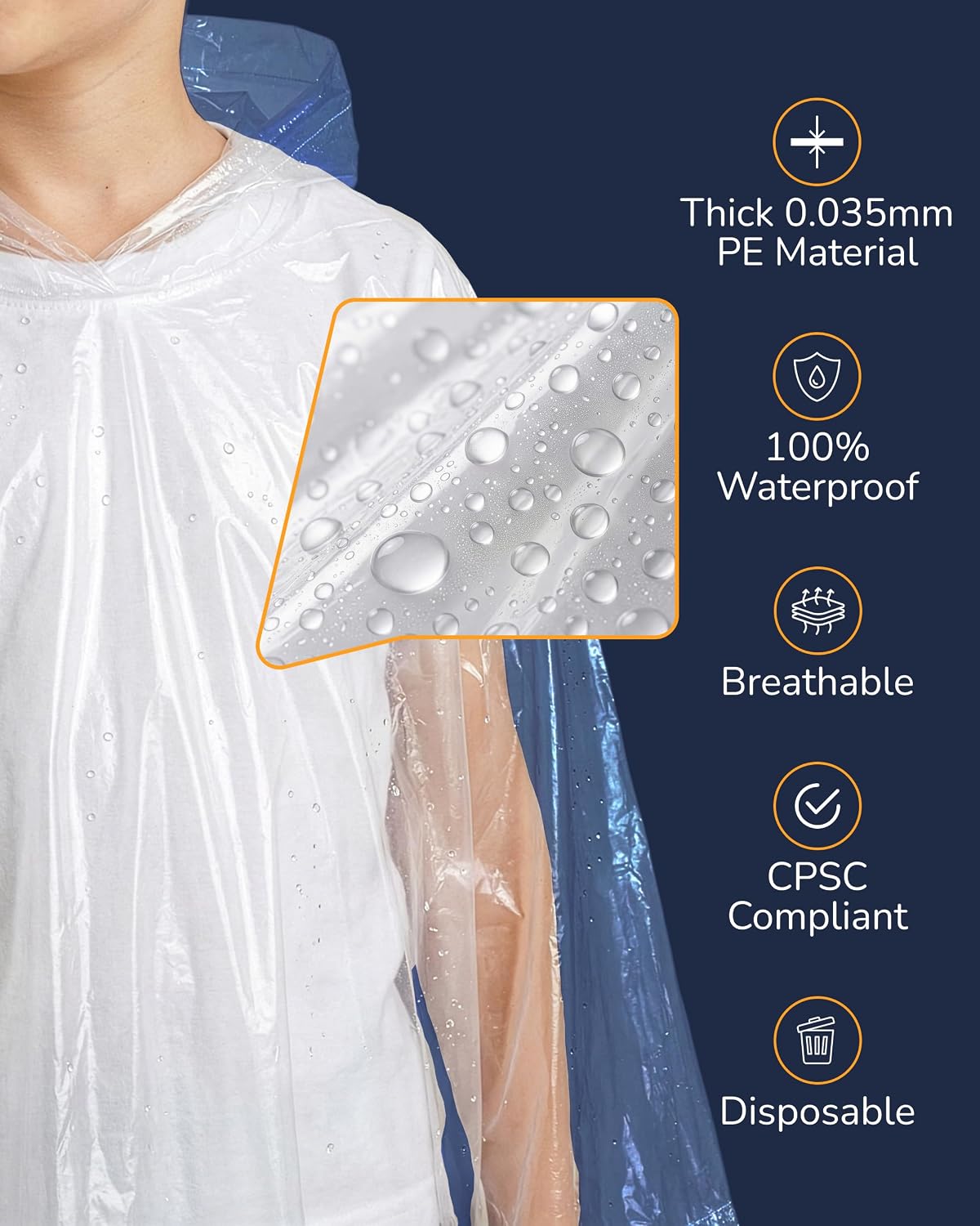 Hagon PRO Disposable Rain Poncho for Kids with Hood (5 Pack) Lightweight, Waterproof, Toddler Rain Coat, Emergency Ponchos, Travel & Theme Parks