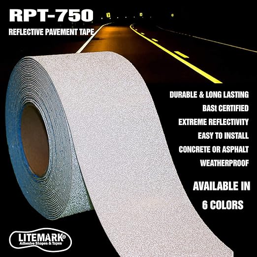 DuraMark RPT-750 Pavement Marking Tape - Reflective Slip Resistant Durable Outdoor Heavy Duty Rubber Base Tape, Bast Certified (Yellow, 2 Inch x 36 Feet)