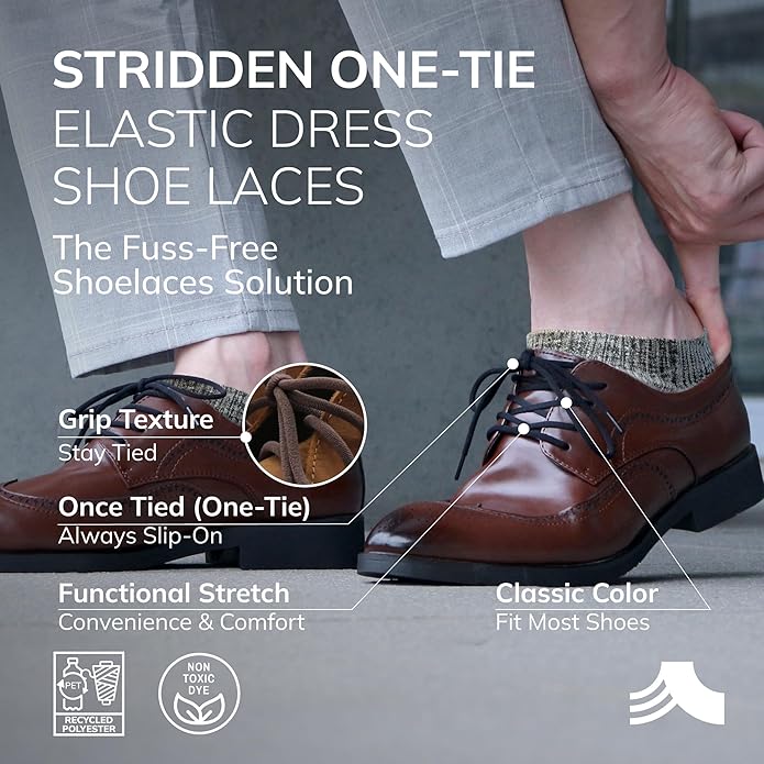 2 Pairs One-Tie Elastic Round Dress Shoelaces, Eco-Positive Stretch Shoe Lace Turns ShoesBoots Into Slip-OnsNo-Tie
