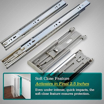 Drawer Slides, Heavy Duty, Ball Bearing, Full Extension (Soft-Close, 2 Pairs, 20 Inch)