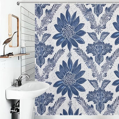 Curtain Shower Indigo Blue Trellis Bathroom Shower Curtain for Bathroom Decor Accessories Chinoiserie Polyester Fabric Curtain Bathroom Decoration 72" x 72" Machine Washable with Hooks