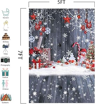 5X7FT Christmas Wood Wall Photography Banner Backdrop Winter Holiday Snowflake Xmas Tree Wood Floor Background Party Supplies Decor Photoshoot Studio Booth Props